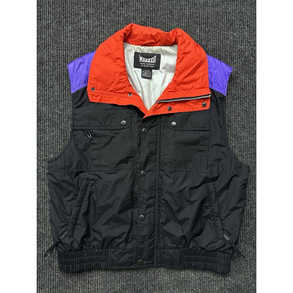 Vintage 90s Marker Puffer Vest Men’s XL Black, Red, Purple Insulated Outdoor